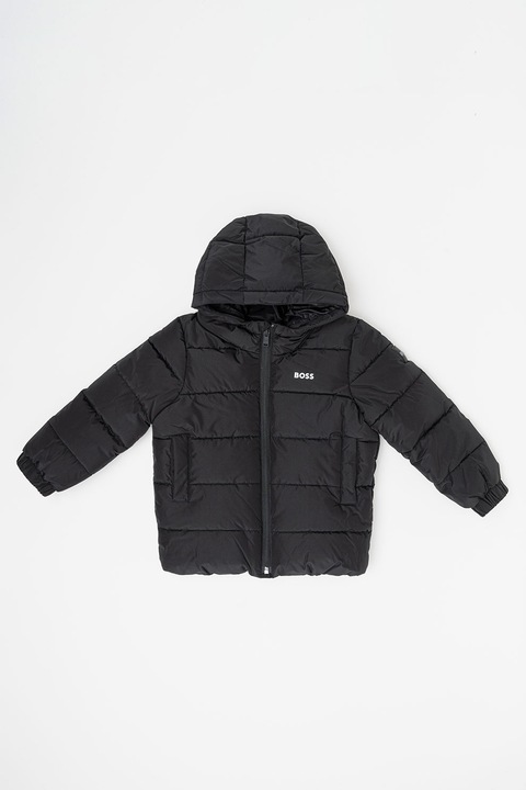 BOSS Kidswear, Geaca cu vatelina si gluga, Negru
