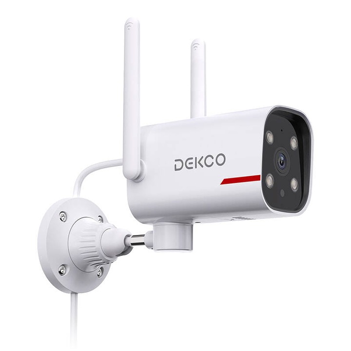 DEKCO DC4L външна камера за наблюдение, 2K QHD цветно нощно виждане, детекция на движение, двулентов Wi-Fi, 270° ъгъл