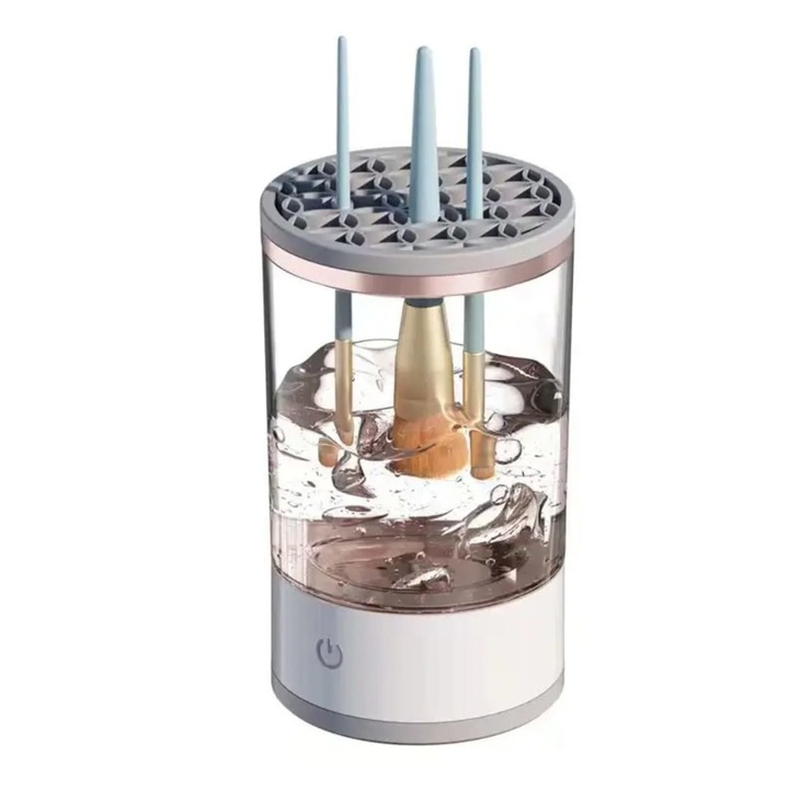 Aparat de Curatat pensule de machiaj, Spala mai multe pensule simultan, Usuca, Rapid, Ultrasonic, Portabil, 260 Grame, 7000 RPM, 8W, Alimentare USB, Uz casnic, Ideal pentru make-up artisti, Alb
