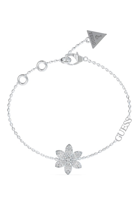 GUESS, Bratara ajustabila decorata cu cristale, Argintiu, 18.4 CM