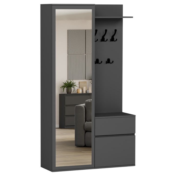 Килер Гардеро Огледало Закачалка Шкаф за обувки V-5 - Антрацит 100 х 181.6 х 35 см