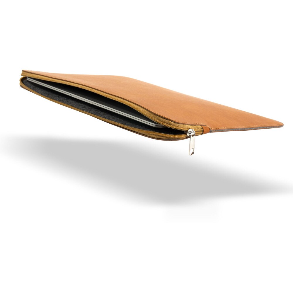 Geanta/Husa universala pentru laptop din piele naturala cu fermoar, maro, 13-14 inch, culoare Maro