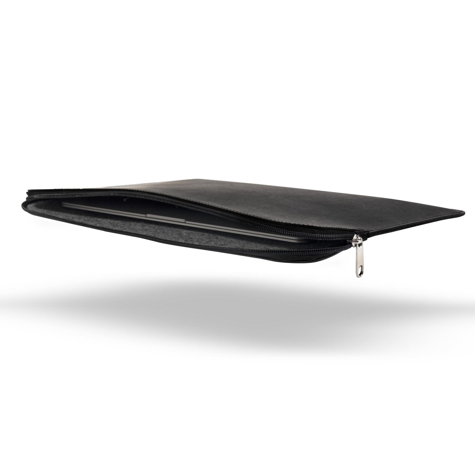 Geanta/Husa universala premium pentru laptop din piele naturala cu fermoar, 13-14 inch, culoare Neagra