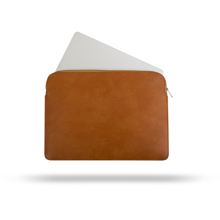 Husa de piele premium cu fermoar pentru MACBOOK AIR 15, culoare maro