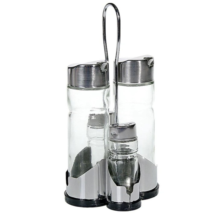 Oliviera cu 2 sticle ulei/otet si 2 recipiente sare/piper