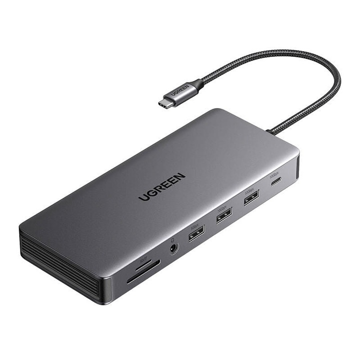UGREEN CM681 USB-C хъб, 11 порта, 4K&8K, Ethernet, сив