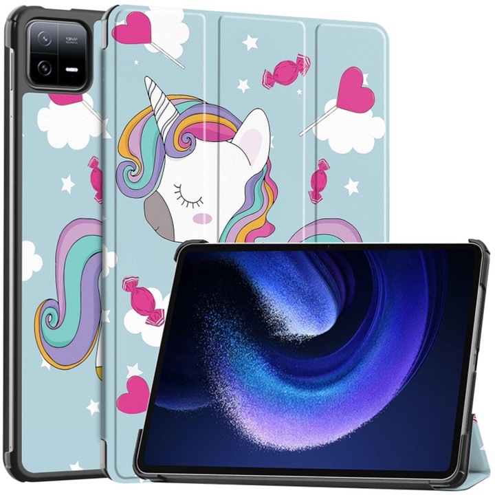 Husa compatibila cu Xiaomi Pad 6 Pro, 11 inchi, Tip carte, Bounce Technology, Functie Wake/ Sleep, Comando Stand, Protectie completa, Unicorn