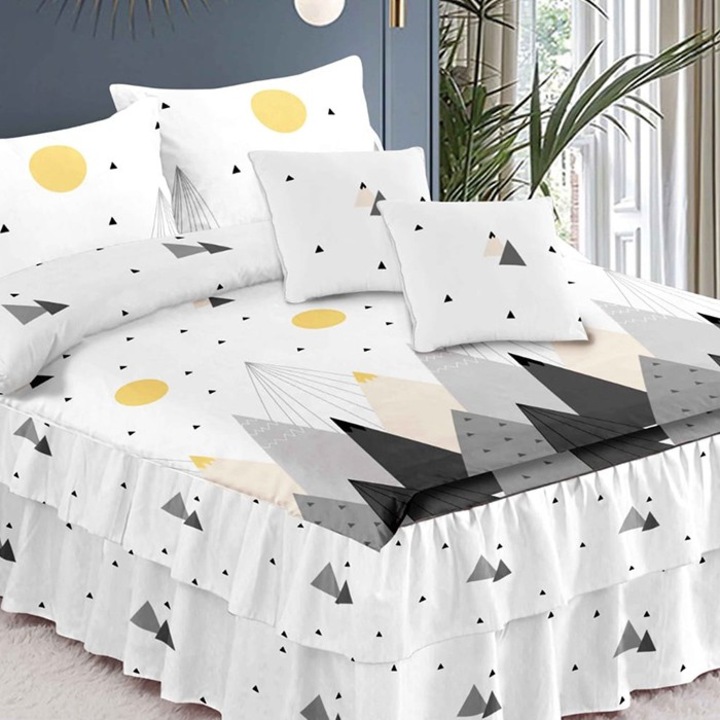 Lenjerie cu volanase pentru 2 persoane, Dormy, Jess, Finet, 6 piese