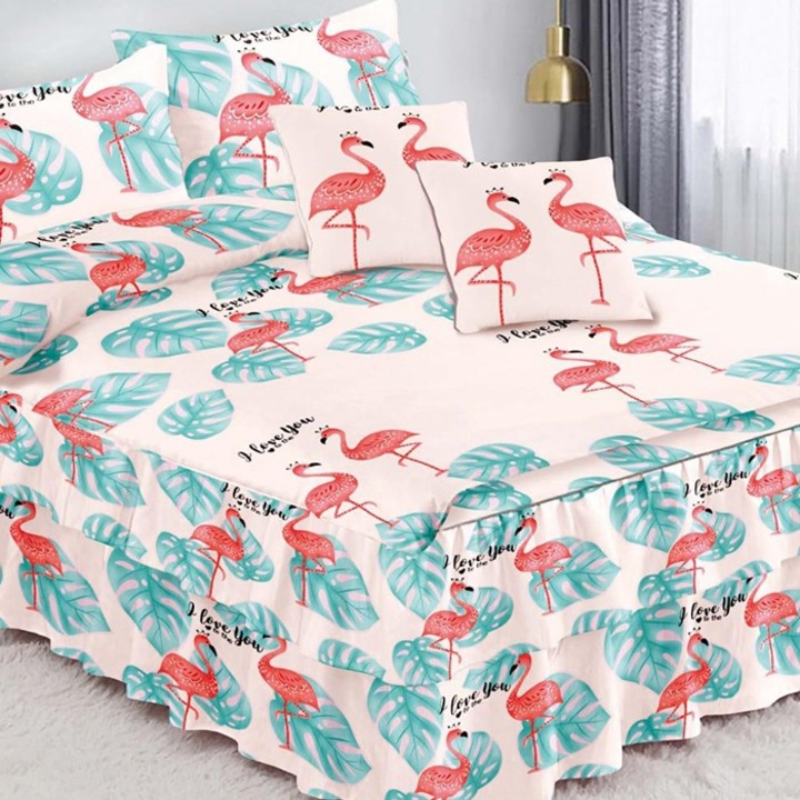 Lenjerie cu volanase pentru 2 persoane, Dormy, Nina, Finet, 6 piese