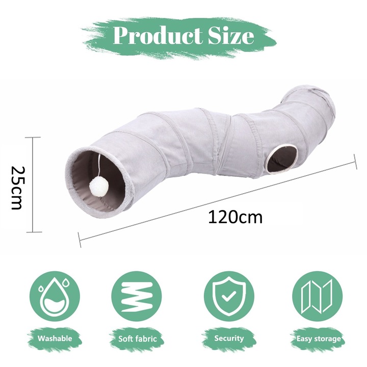 Тунел за котки, Сив, 120x25 см