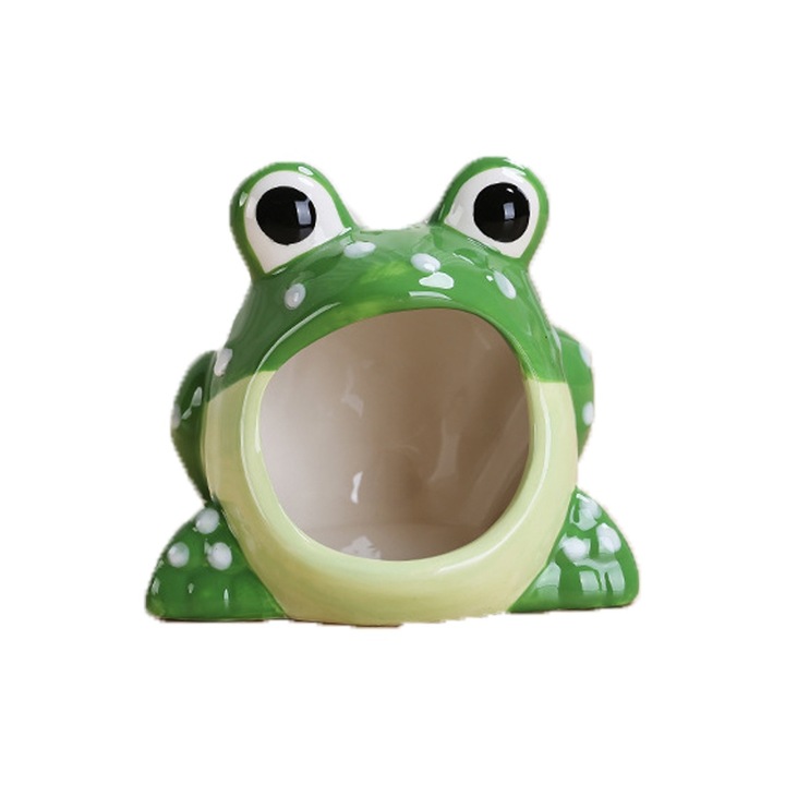 Cusca pentru hamsteri, forma de broasca, racoroasa, verde, ceramica