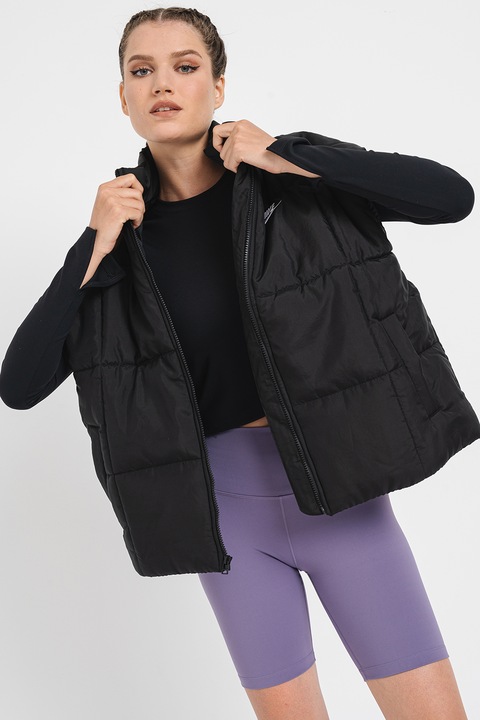 Nike, Уголемен капитониран елек с Therma Fit, Черен, XS