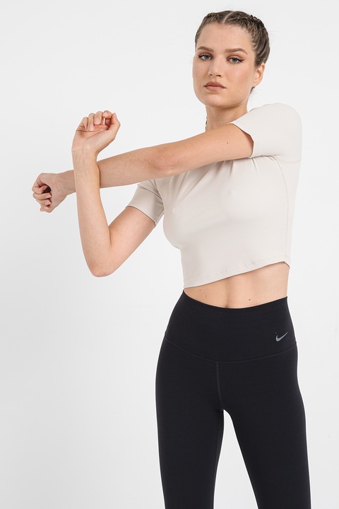 Nike, Tricou cu decolteu la baza gatului, pentru antrenament, Bej deschis, L