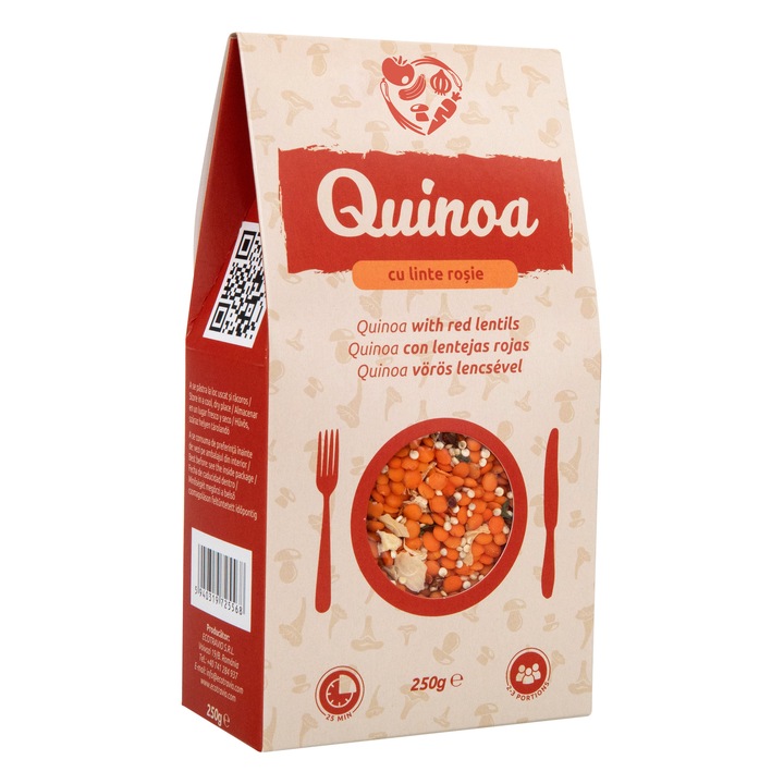Quinoa cu linte rosie, 100% natural, fara conservanti, fara coloranti sau arome artificiale, 250gr