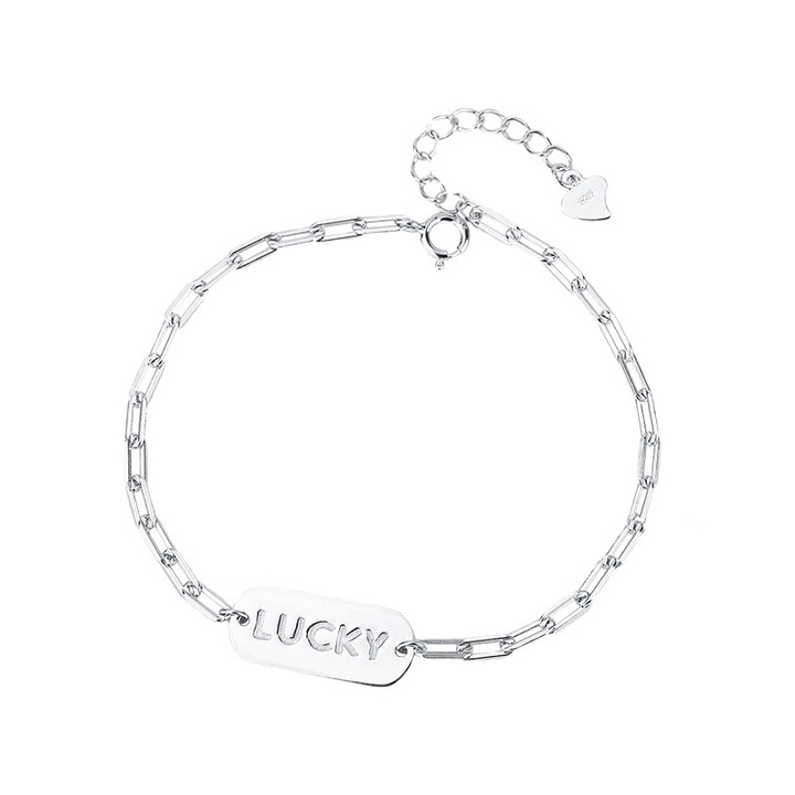 Bratara YISYNIM, gravura litere englezesti, extensibila, argintiu, 16+5cm