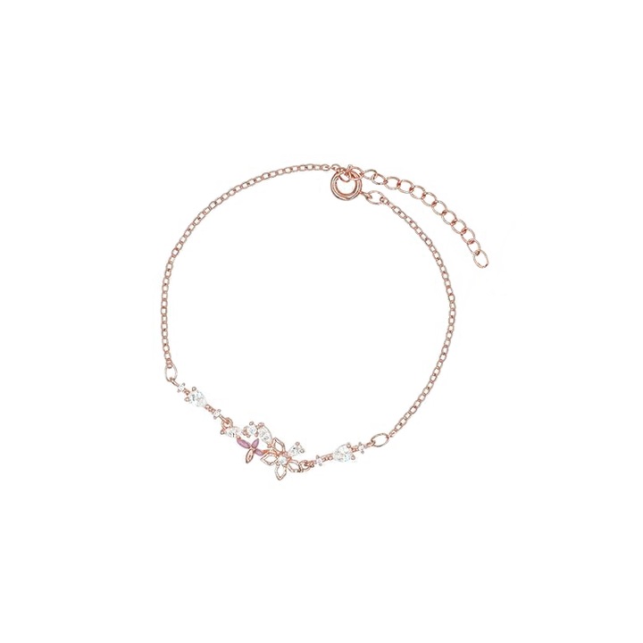 Bratara YISYNIM, model petale cu diamante, ajustabila, auriu-roz, 16+5cm