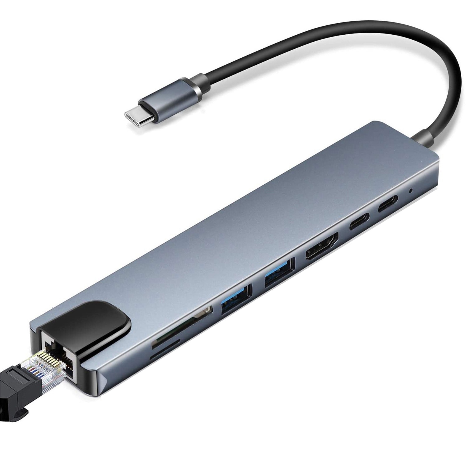 Adapter Hub Multiport 8 az 1-ben, SINBITNA, USB Type-C – HDMI 4K/30Hz ...
