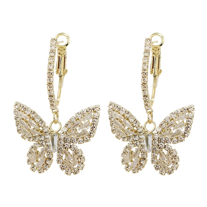 Cercei pentru femei, cercei cu pandantiv cu stras cu cristal fluture, Aurit, aliaj，Tyrael-SEA
