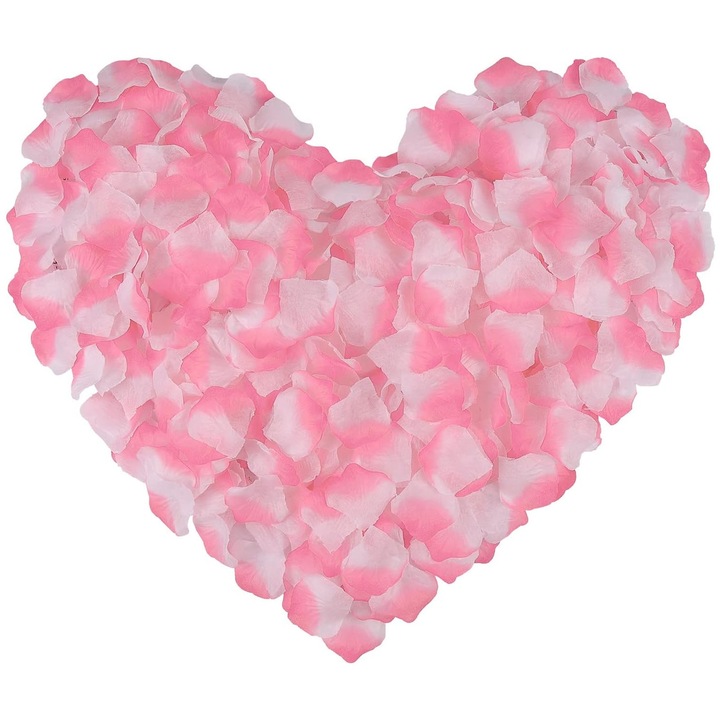 Set de petale artificiale de trandafir, Darklove, 2000 Bucati, Reutilizabile, Nu se decoloreaza, Usor de asortat, Decor romantic pentru nunta, cerere in casatorie, petrecere de aniversare, Material textil, 5x5 cm, Roz/Alb