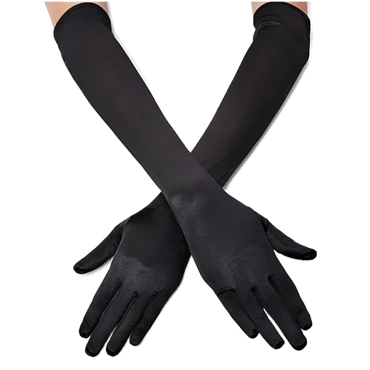 Manusi lungi de dama Tyrael-SEA, satin elastice, negre, 53cm, marime universala