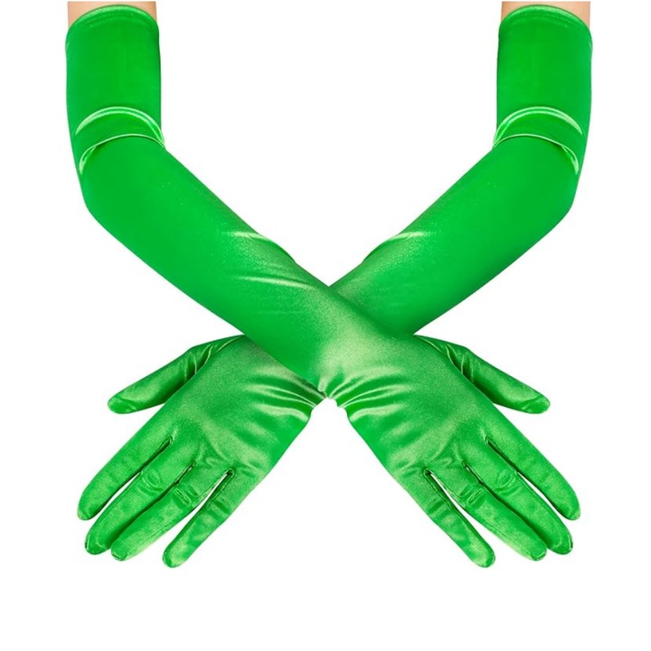 Manusi lungi de dama Tyrael-SEA, satin elastice, verde, 53cm, marime universala