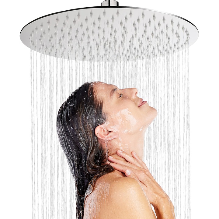 Cap de dus rotund, Yefound®, Gauri de iesire a apei uniforme si dense, Otel inoxidabil, diametru 20 cm, Argintiu