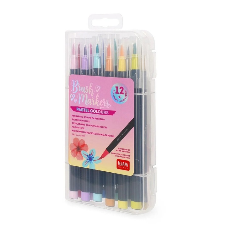 Set 12 markere - Brush - Pastel, Non Permanent, Multicolor