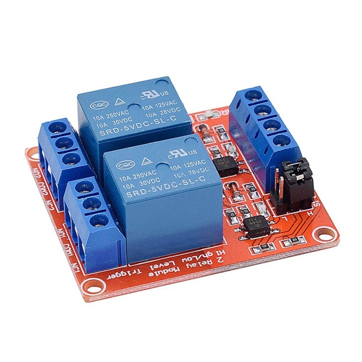 2-канален 5V релеен модул с оптрон за Arduino, високо/ниско ниво