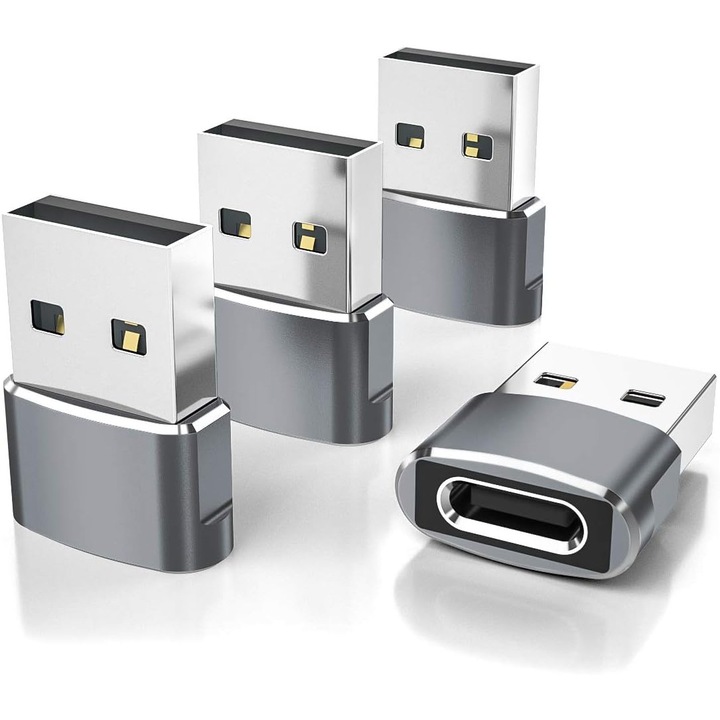 Set 4 adaptoare, USB C mama la USB tata, Incarcare /Transfer de date 480 Mbps, Gri