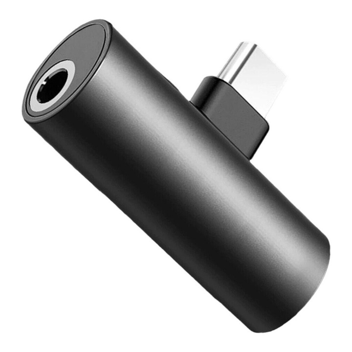 Set 2 Adaptoare Audio Nybgyy, USB-C la Jack 3.5mm, Incarcare si Redare Simultana, Negru/Argintiu