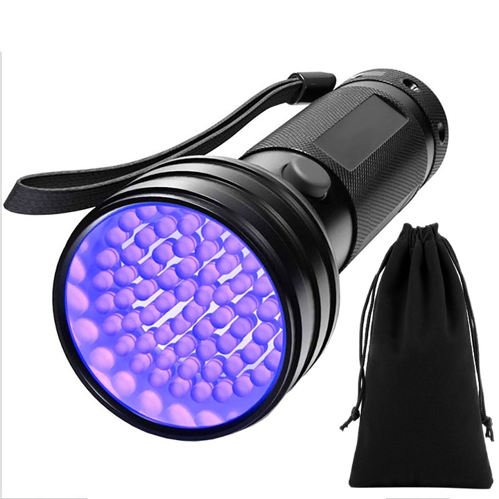 POMAMZ UV фенер, 51 LED, 395n, водоустойчив, неплъзгащ се, черен