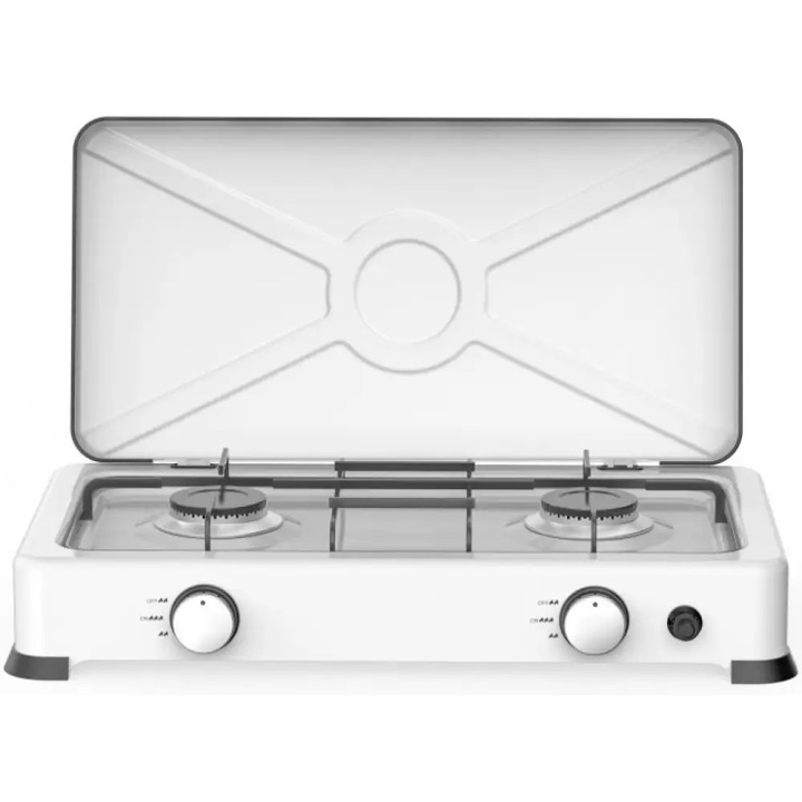 Aragaz dublu cu gaz cu capac Rosberg R51454E2L 2x 2, 2 kWh, 30 mbar, Aprindere automata, Alb