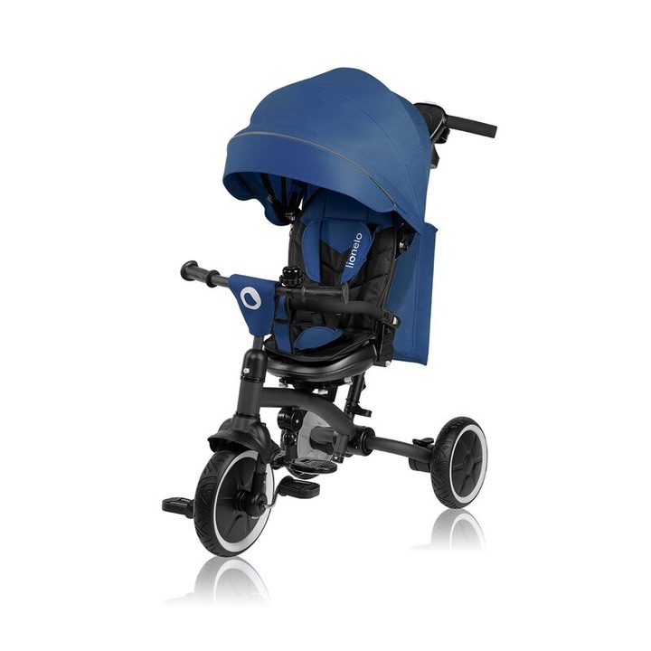Детска триколка, Lionelo, Tris Plus, Сгъваема, Мултифункционална, До 25 кг, Накланяне на предната и задната облегалка, Опора за крака, Контрол на посоката, Реверсивна седалка, Въртене на 360 градуса, Съответства на EN71, 9 месеца-5 години, Син