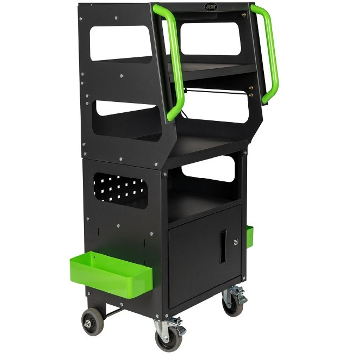 Carucior pentru echipamente diagnoza JBM, 4 rafturi, capacitate sustinere raft 20 kg, cu roti, 2 x manere, 435x522x1178 mm
