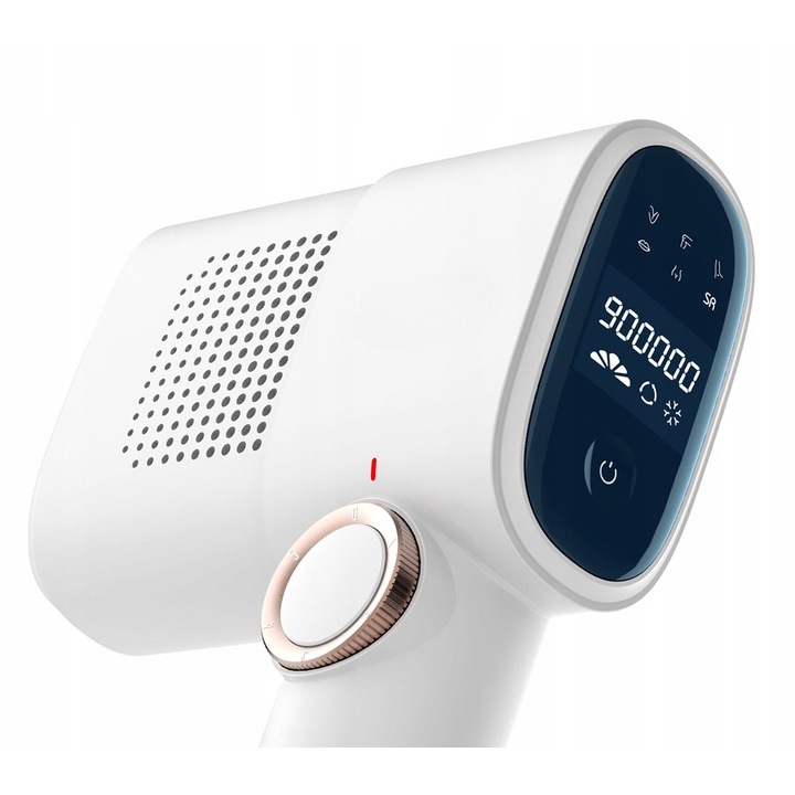 Epilátor IPL VENTLEX, végleges fájdalommentes szőrtelenítéshez az új IPL / ICE COOLING technológiával, 5 intenzitási fokozat, 999.999 impulzus, 2 cserélhető fej testre és arcra, hordozható, kijelzővel, fehér