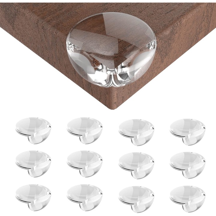 Set Protectii Colturi Mobila, Sferice, PVC Transparent, Siguranta Copii, 12 Bucati