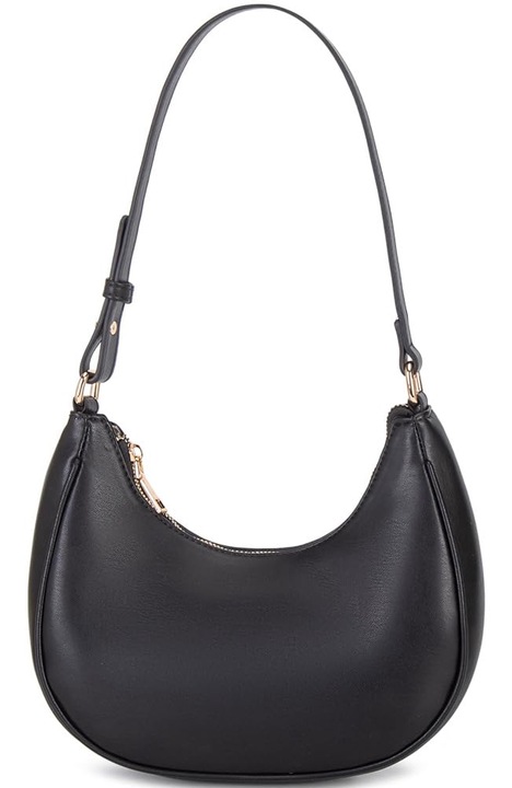 Hobo stílusú válltáska, poliuretán, belső zsebek, fekete, 26x19x8cm