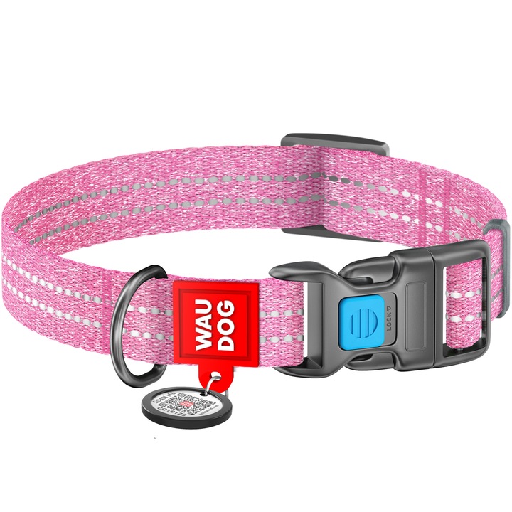 Нашийник за куче, WAUDOG, Re-cotton, с QR паспорт, Розов, S, 25-35 см, 15 мм