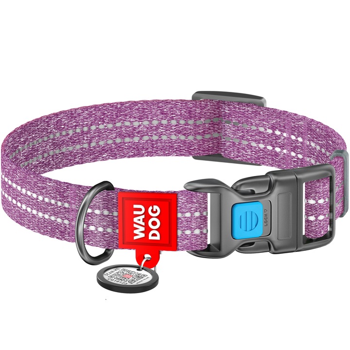 Zgarda pentru caini, WAUDOG, Re-cotton, cu pasaport QR, Mov, S, 25-35 cm, 15 mm