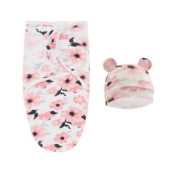 Sistem de Infasare Reglabil Mixbo, 30-50 cm, cu Caciulita, Imprimeu Floral