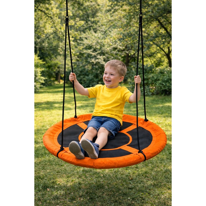 Leagan pentru copii profesional idealStore Stork's Nest, tip Cuib, Sarcina maxima 150 Kg, Diametru 95 cm, Cadru Otel, Portocaliu