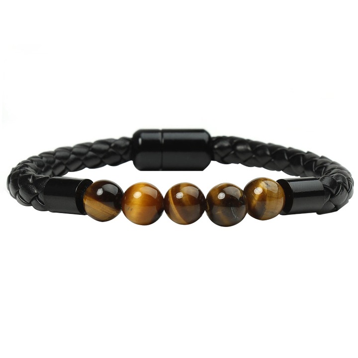 Bratara barbati, piele impletita, inchizatoare magnetica, negru, 0.8x21.5cm