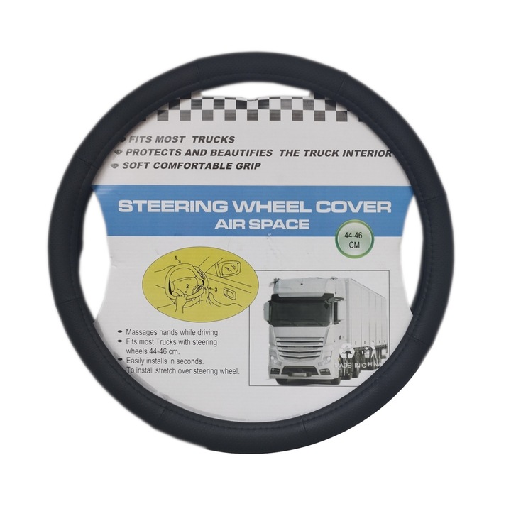 Husa Volan universala pentru camion- diametru 44-46 cm, pielea ecologica negru