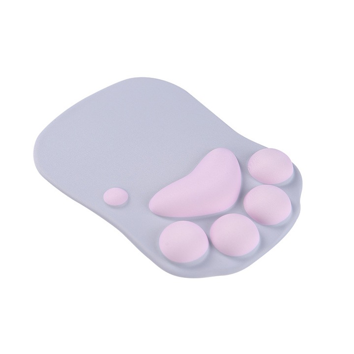 Mousepad ergonomic ASDIIT® designul adorabil cu pata de pisica, silicon suport pentru mouse cu antiderapant si protectie pentru incheietura mainii, gri