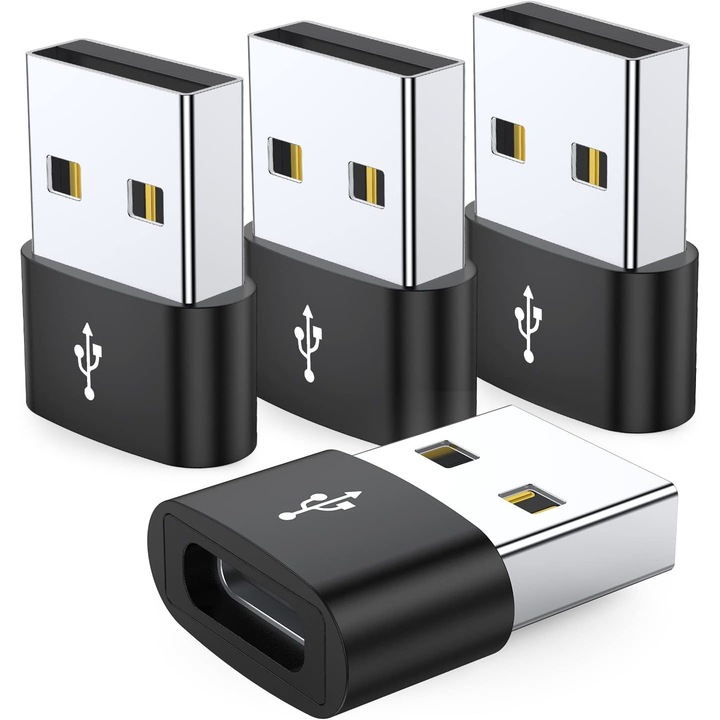 Adaptor USB C mama la USB tata, pachet de 4, Convertor cablu de incarcare tip C la USB A, compatibil cu iPhone 11 12 13 14 15 Plus Pro Max, iPad Pro Air 4 Mini 6, Samsung Galaxy S24 S23 S22 S21, Pixel XL