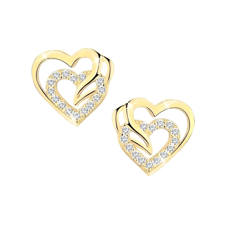 Cercei in forma de inima din aliaj elegant din aur cu zirconiu, cadou ideal pentru femei si fete