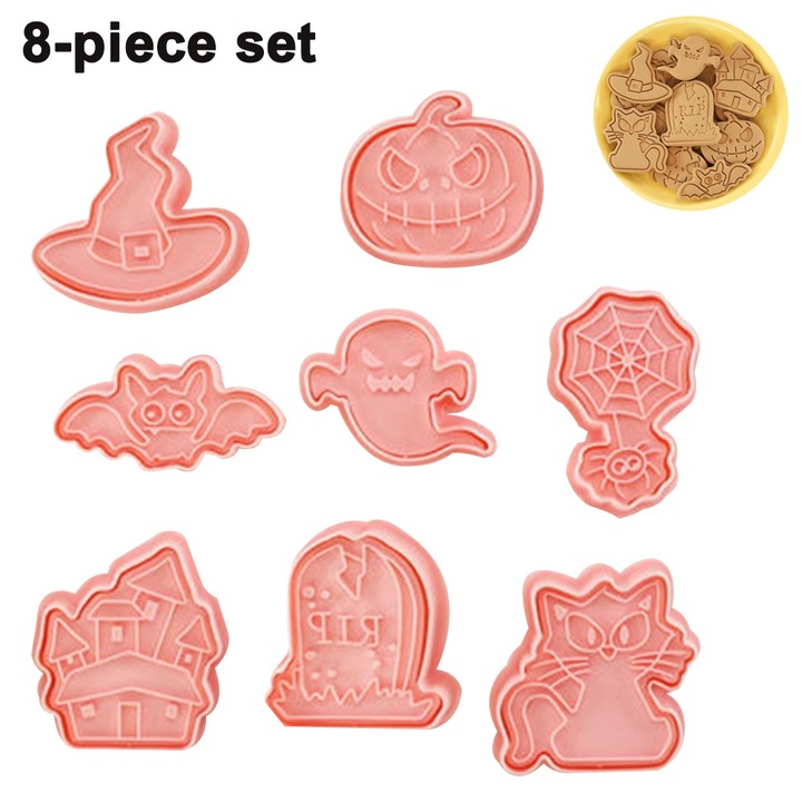 Set forme prajituri Halloween, Cozevdnt, 8 stiluri, multicolor, 2 cm