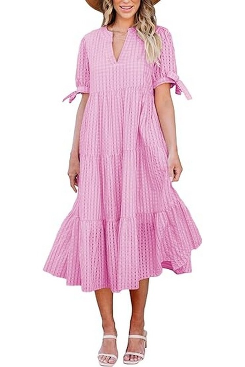 Rochie dama carouri roz, marimea L, ECOWISH