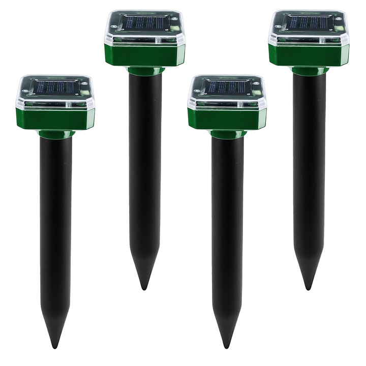 Set 4 Aparate cu Incarcare Solara anti Daunatori, pentru Gradina, Cartite, Cu Tarus, Verde, 400 Hz-1000 Hz, Aproximativ 370 m2