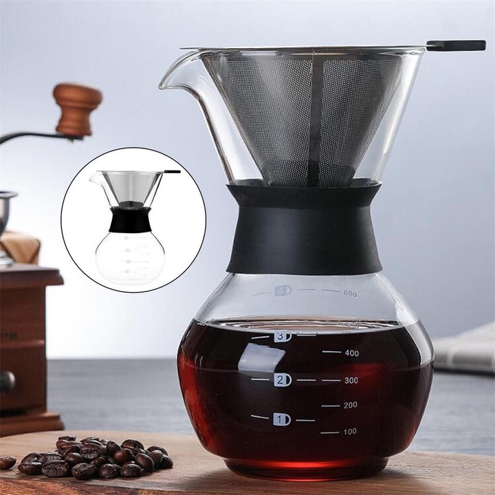 Cafetiera Pour Over MAOYONG Easy-Brew, multifunctionala, 600ml, negru, 19x11cm
